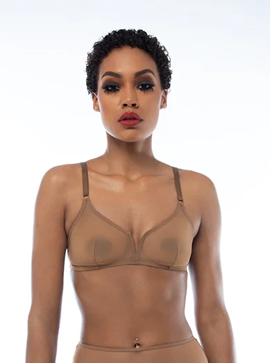 quick-dry panties for swimming-Ownbrown: Plunge V Wire Mesh Bra - Amani