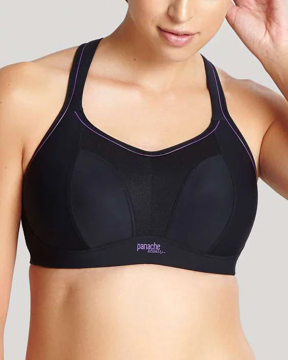 stretchy panties for yoga class-Panache Sport Wire Free Bra - 7341 - Black