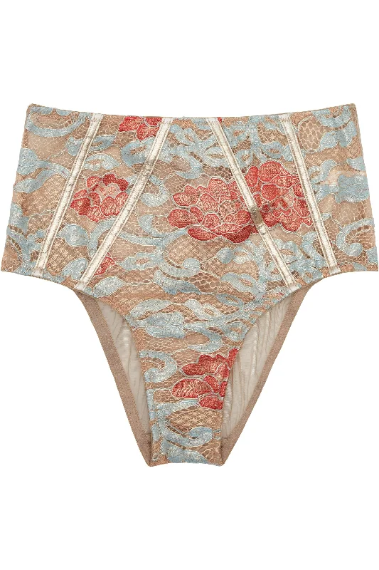 supportive panties for heavy flow-Peek & Beau Quinn Gold leatherette & lace HW brief