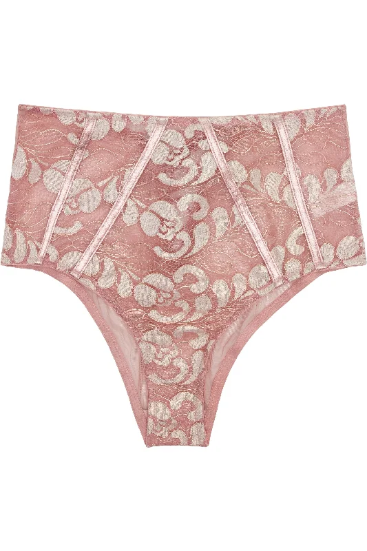 festive holiday panties for women-Peek & Beau Quinn Pink leatherette and lace HW brief