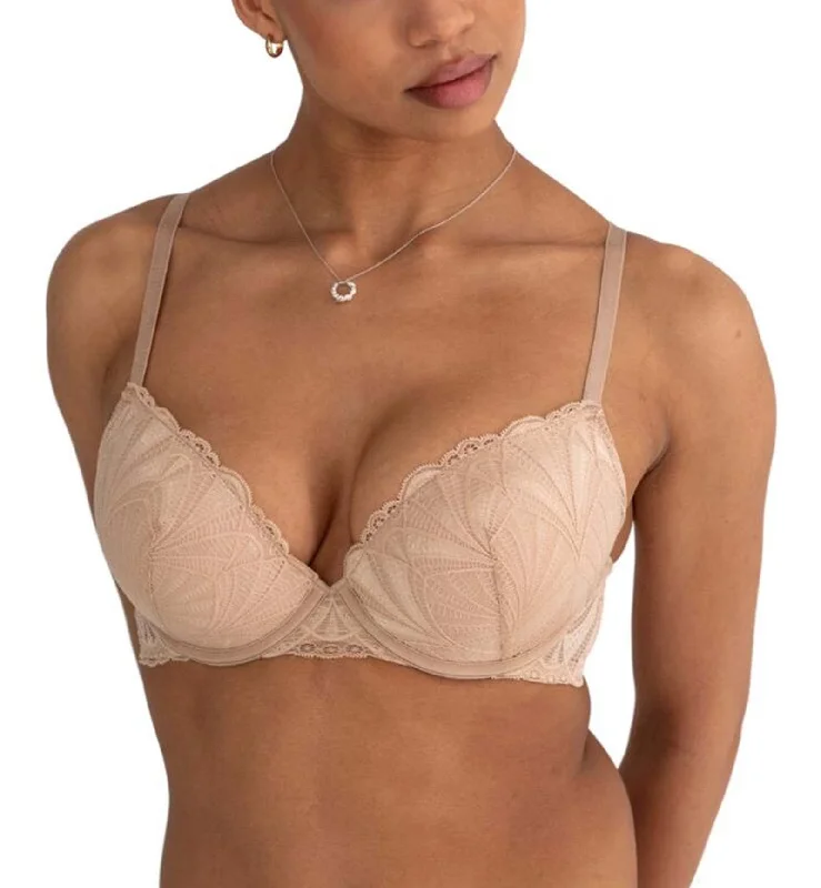 eco-friendly thong for green living-Pour Moi New Romance Plunge Push Up Underwire Bra (184002) - Almond