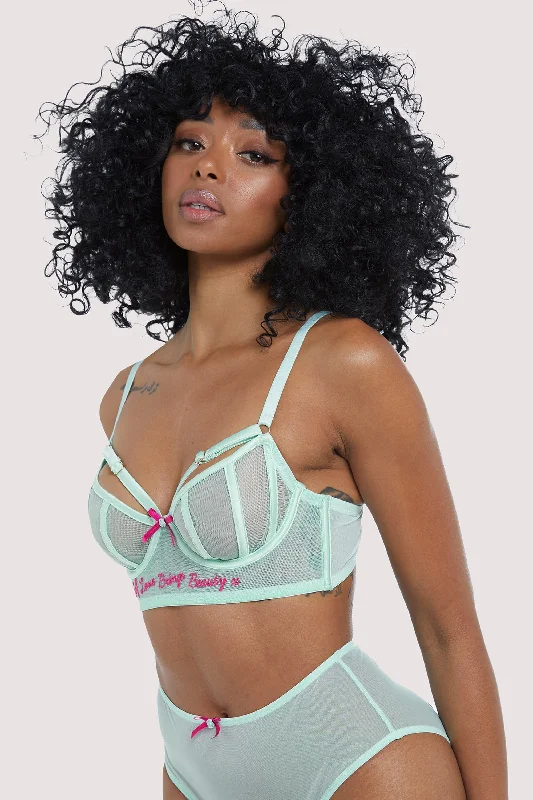 breathable linen underwear for summer-Longline Self Love Mint Bra