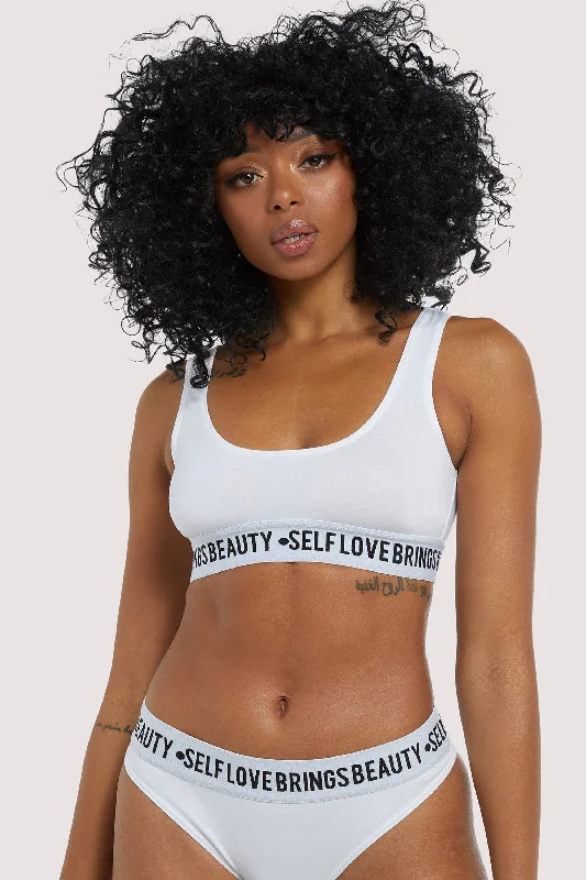 warm underwear for ski trips-Self Love White Crop top