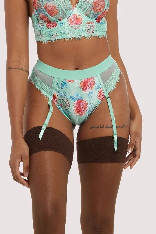 breathable mesh panties for sports-Sabey Mint Floral High Waist Brief