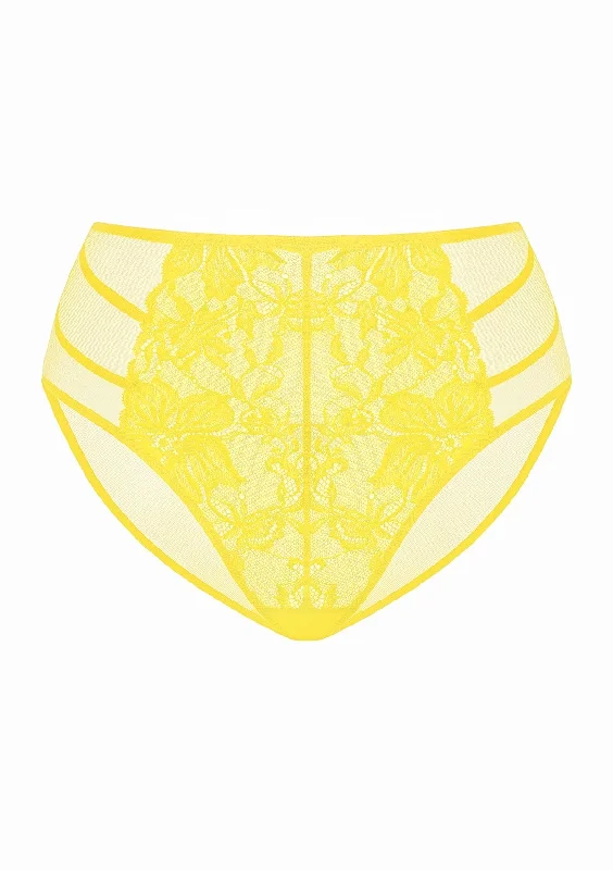 breathable mesh panties for sports-Pretty In Petals High-Rise Bright Yellow Lace Brief Underwear