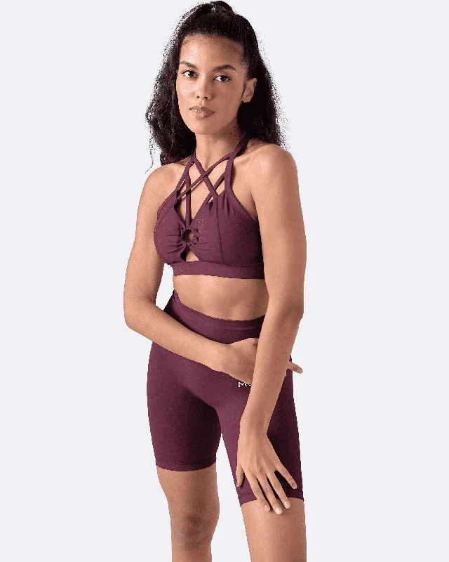 high-quality satin underwear for luxury-Burgundy Criss Cross Front Top