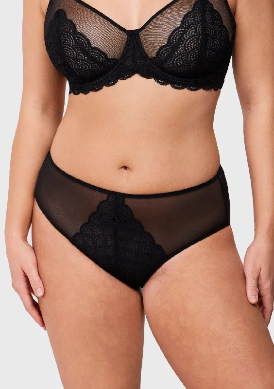 warm underwear for snowy days-Songful Mermaid High-Rise Black Lace Brief Underwear