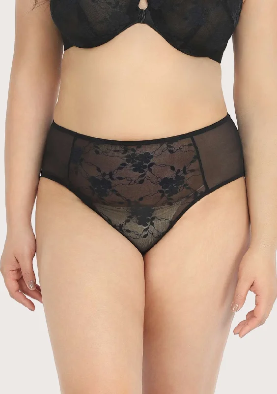 breathable cotton thong for summer-Spring Romance High-Rise Black Lace Brief Underwear