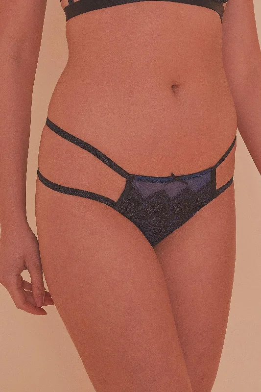 breathable mesh panties for sports-Tabitha Blue Embroidery Strappy Hipster Brief