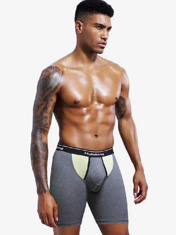 elegant silk briefs for evenings-Dual Pouch Men's Long Legs Sports Boxer Briefs