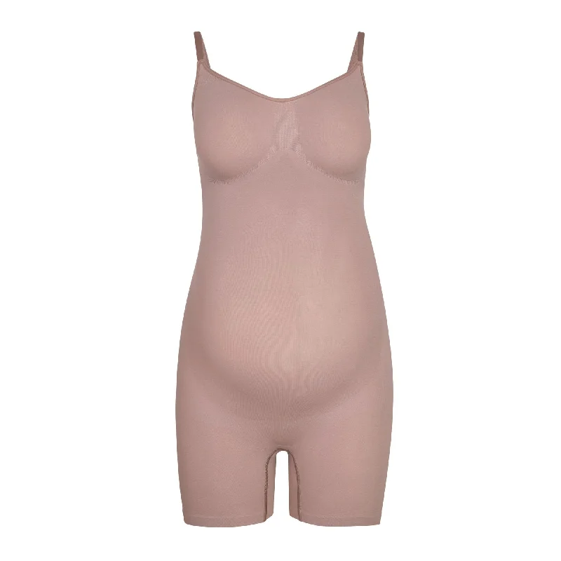 lightweight briefs for travel packs-MATERNITY SCULPTING BODYSUIT MID THIGH | UMBER