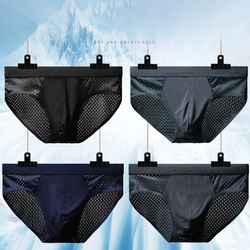 thick thermal underwear for cold-Men's Mesh Breathable Ice Silk Briefs