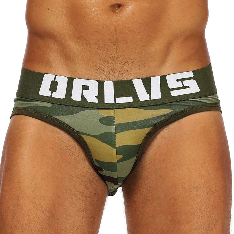 breathable cotton briefs for summer-Men's ORLVS Camo BriefJock Jockstrap