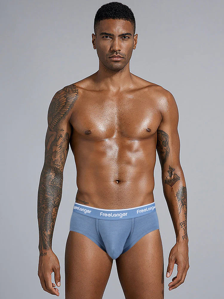 colorful briefs with star patterns-FreeLonger Men's Separate Big Pouch Comfy Briefs