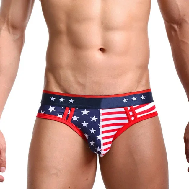 breathable mesh trunks for ventilation-Men's Star's & Stripes Printed Flag Brief