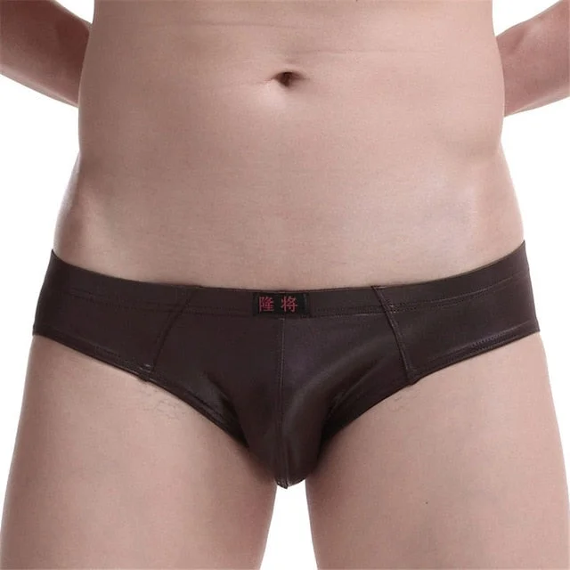 thick underwear for winter layering-Men's Vegan Faux Leather Low Rise Brief