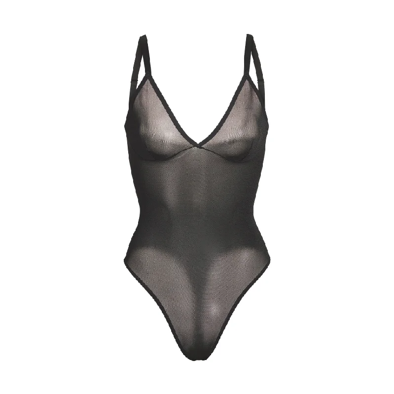 cute penguin panties for winter-SHEER SCULPT THONG BODYSUIT | ONYX