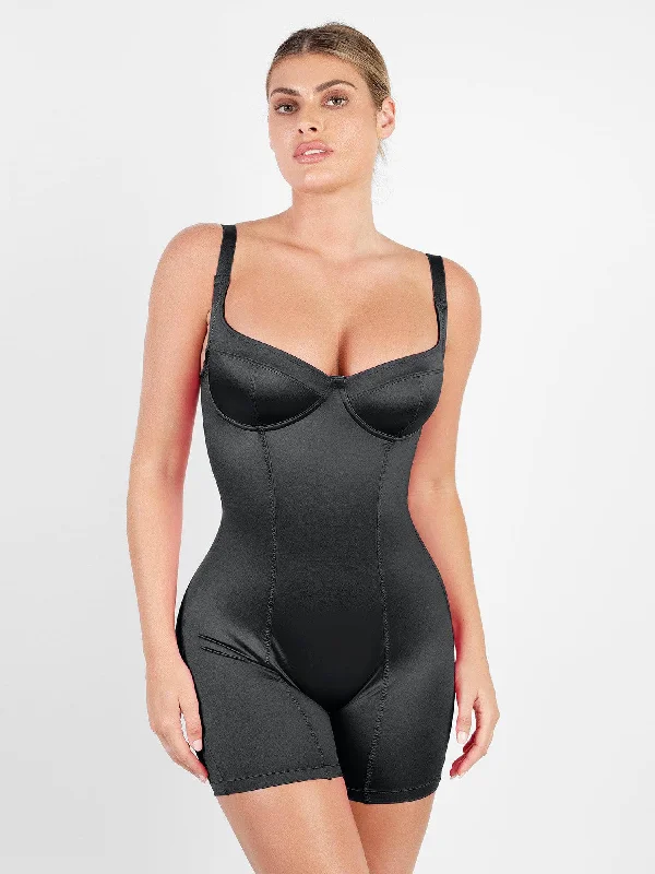 quick-dry panties for swimming-Shapewear Sculpting Shine Mid-Thigh Corset Romper