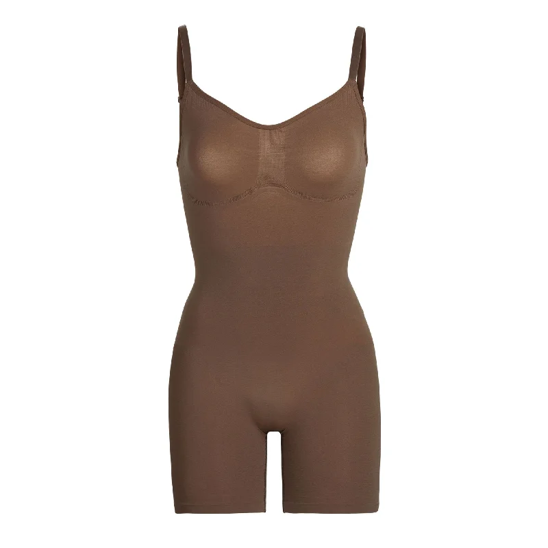 eco-friendly hemp underwear-SCULPTING BODYSUIT MID THIGH W. OPEN GUSSET | OXIDE