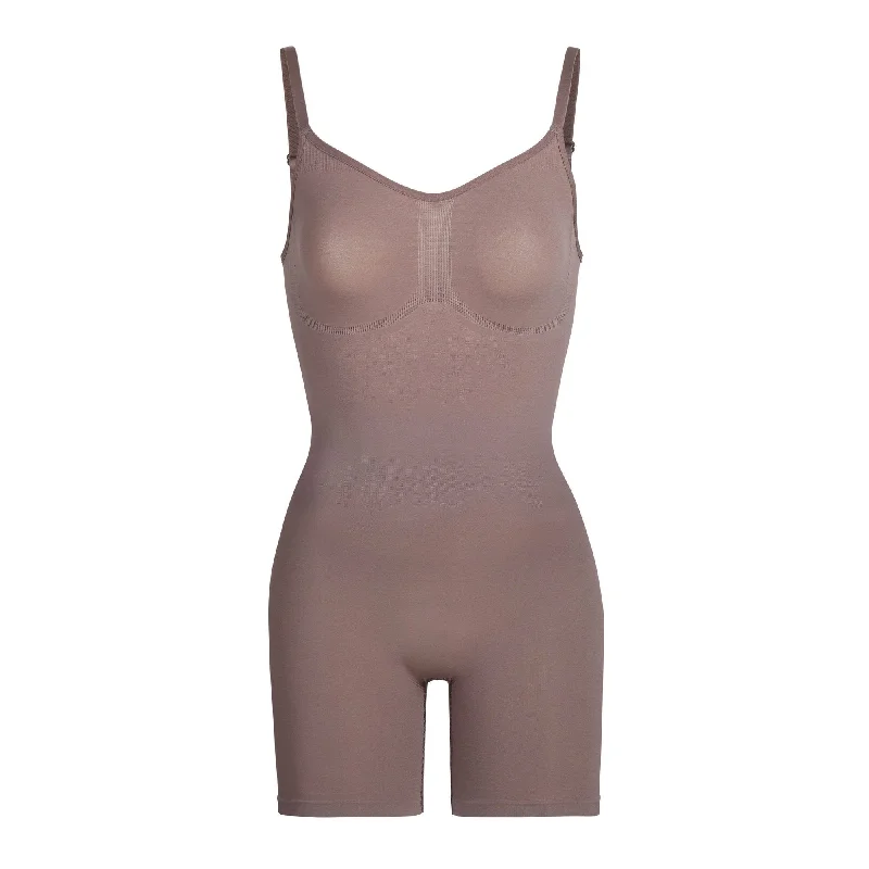 cozy Modal underwear for winter-SCULPTING BODYSUIT MID THIGH W. OPEN GUSSET | UMBER