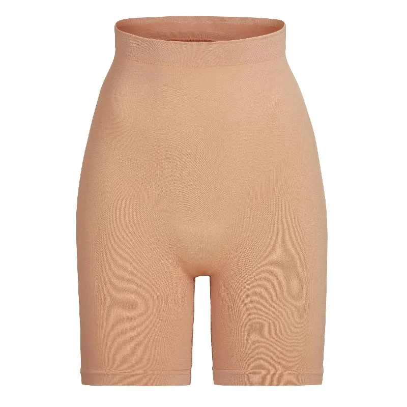 high-waisted briefs for smoothing-SCULPTING SHORT ABOVE THE KNEE W/ OPEN GUSSET | OCHRE