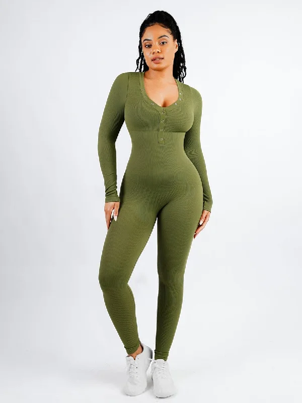 moisture-wicking briefs for bootcamp-V-neck Seamless Tummy Control Jumpsuit